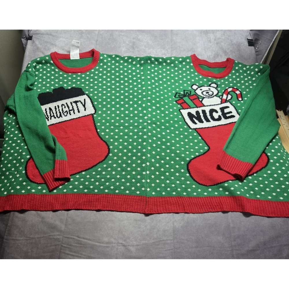 Naughty & Nice Ugly Christmas Sweater For Two -2 Person Double Sweater XL NWT